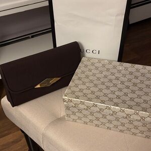 Gucci Dark Brown Clutch with Gold-Tone Accent